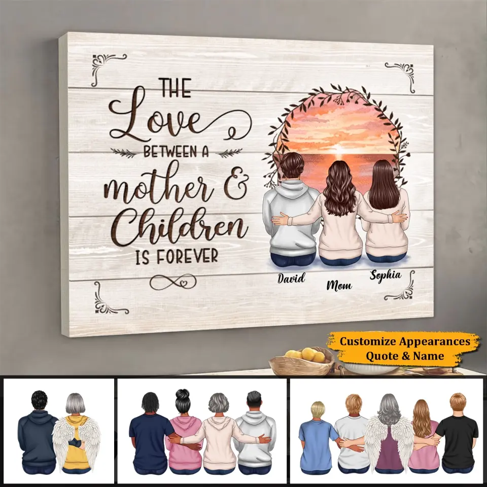 Mother and Children Forever Linked Together - Daughter&Son Personalized Canvas,Gift For Mom