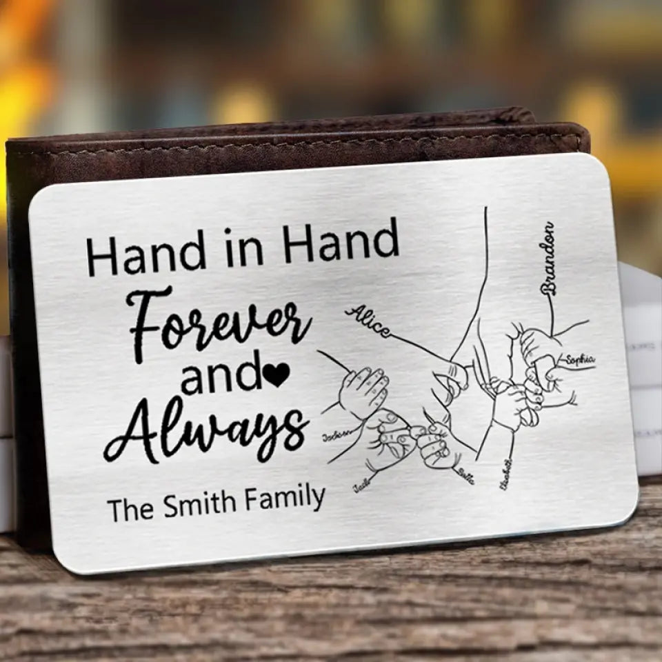 Father And Childs Holding Hands - Personalized Custom Aluminum Wallet Card -  Gift For Family Members, Father's Day