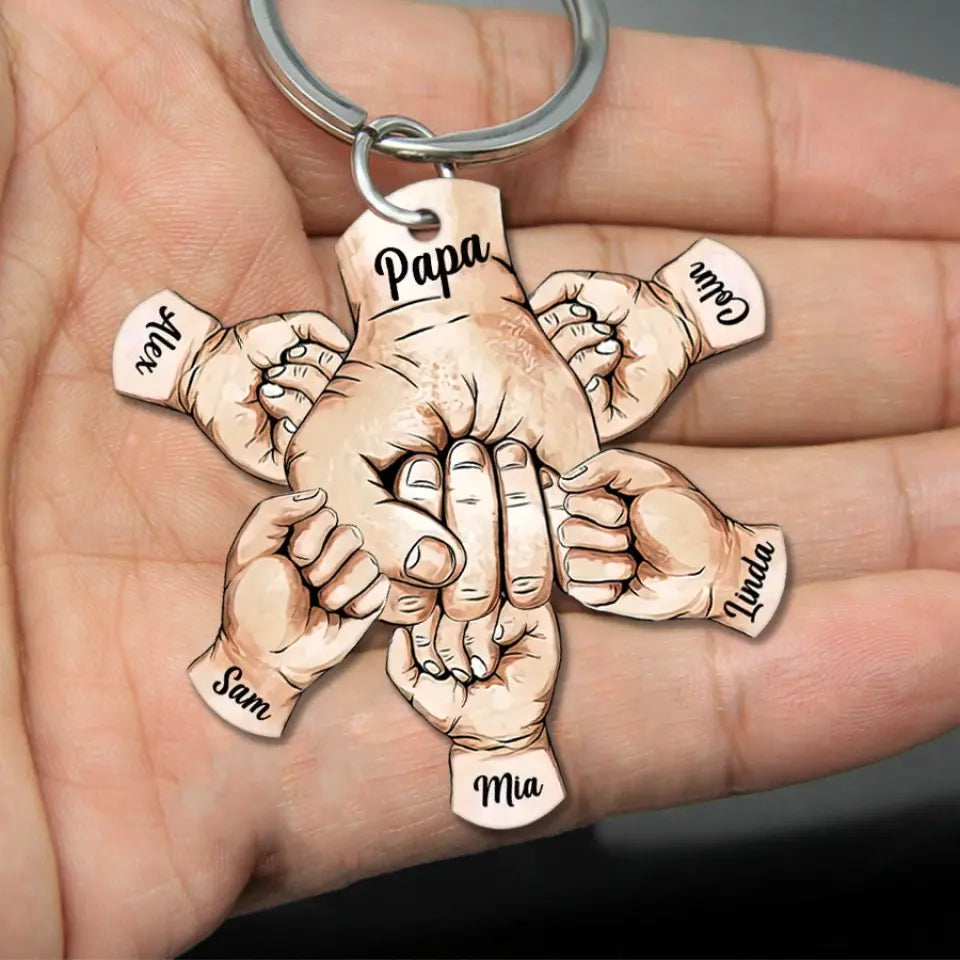 Grandpa, Papa, Daddy Hands Print Personalized Acrylic Keychain