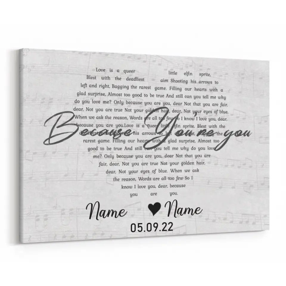 Heart Shaped Song Lyrics Custom Canvas Print