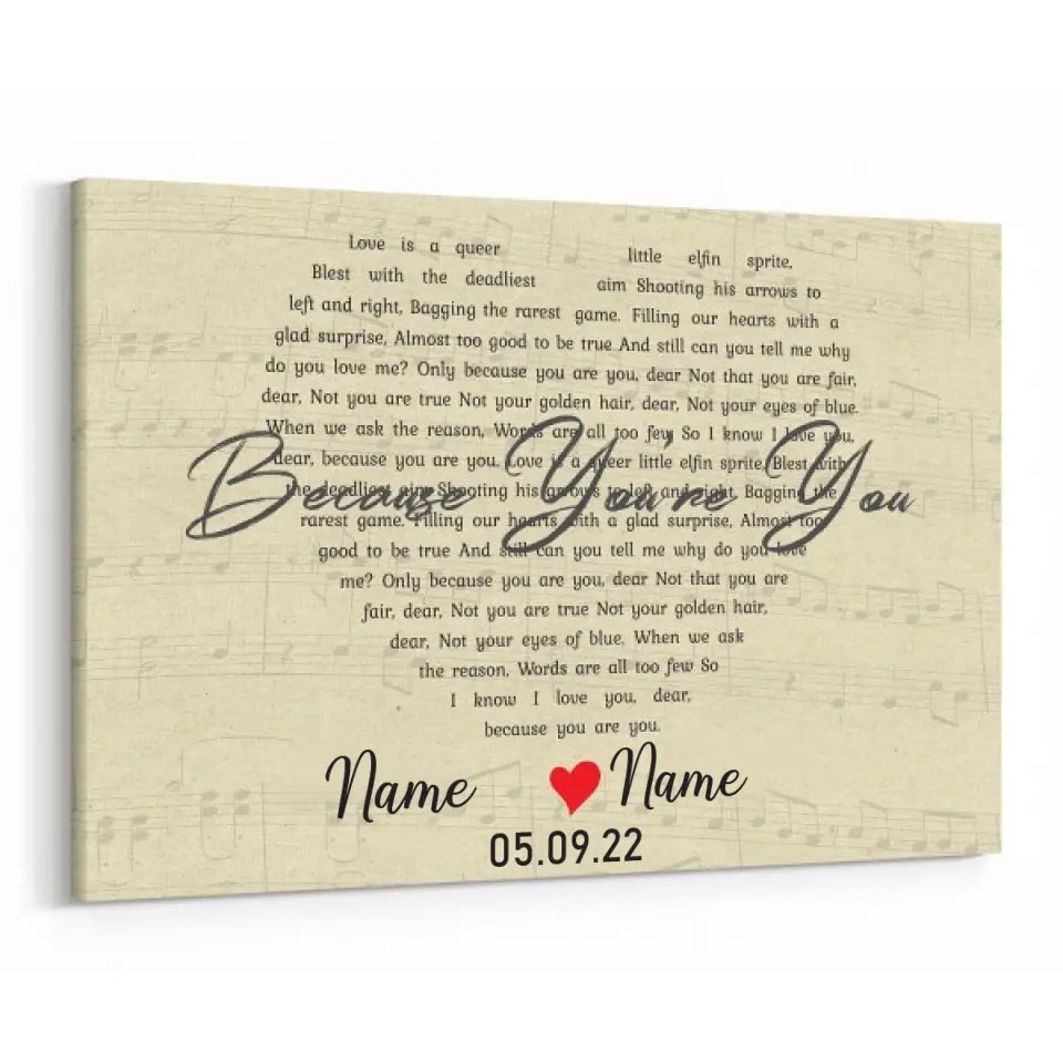 Heart Shaped Song Lyrics Custom Canvas Print