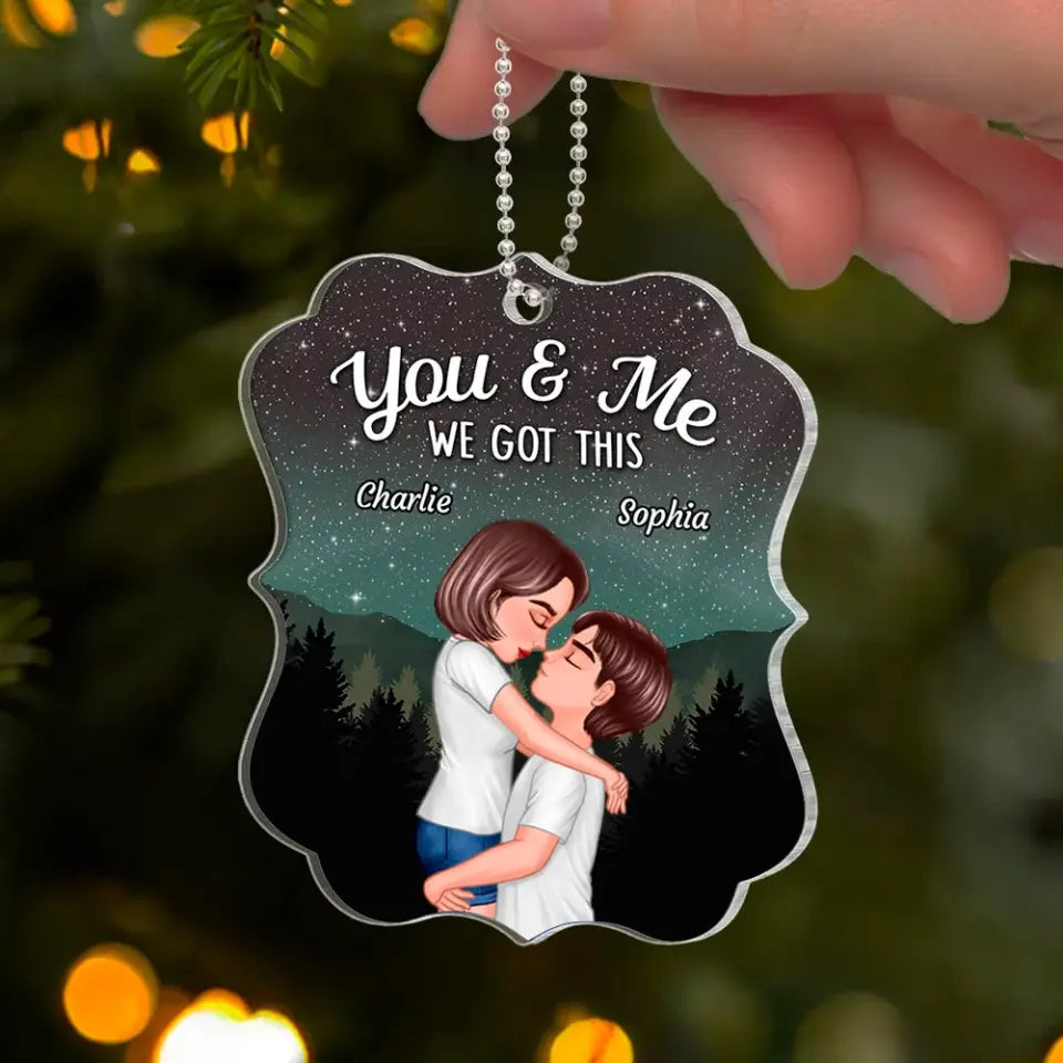 Couple Kissing Under Stars Sky Forest Personalized Acrylic Ornament