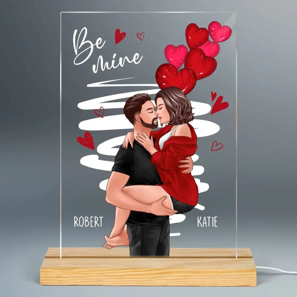 Be Mine Man Holding Woman Kissing Gift For Her Personalized Acrylic Plaque With LED Night Light