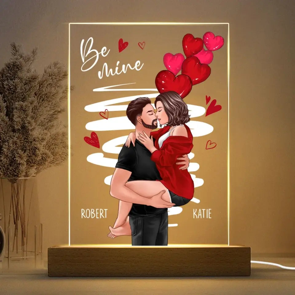 Be Mine Man Holding Woman Kissing Gift For Her Personalized Acrylic Plaque With LED Night Light