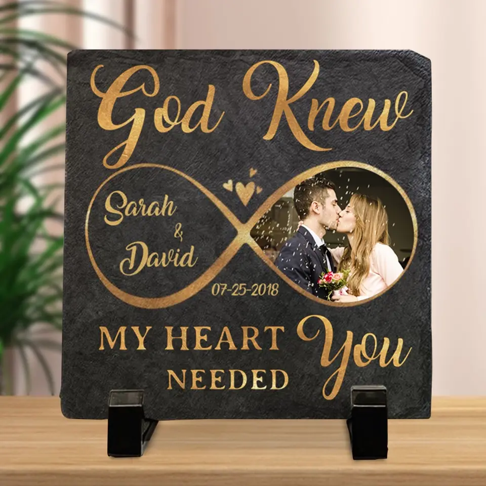 Custom Photo God Knew My Heart Needed You - Couple Personalized Custom Heart Shaped Stone With Stand - Gift For Husband Wife, Anniversary