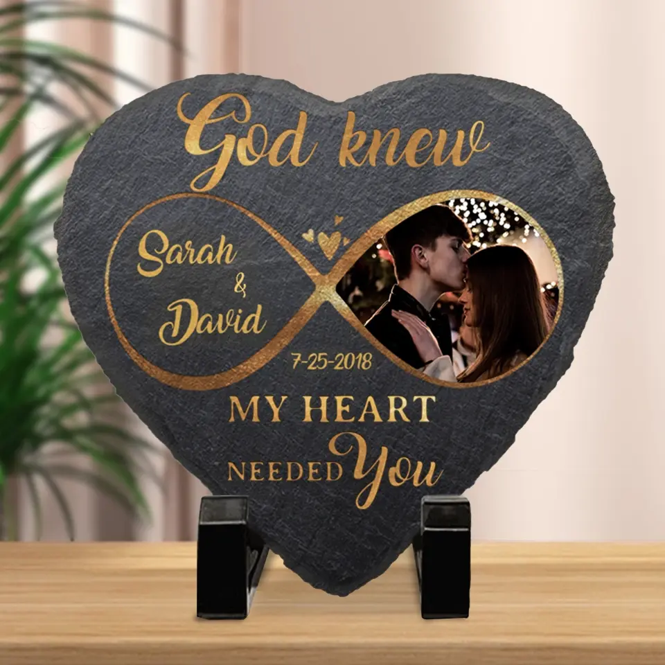 Custom Photo God Knew My Heart Needed You - Couple Personalized Custom Heart Shaped Stone With Stand - Gift For Husband Wife, Anniversary