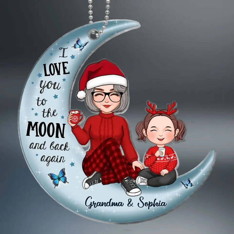 Cute Grandma & Grandkid On Moon Christmas Gift Personalized Acrylic Ornament