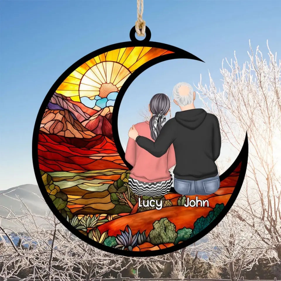 Personalized Christmas Couple Hugging Custom Suncatcher Ornament