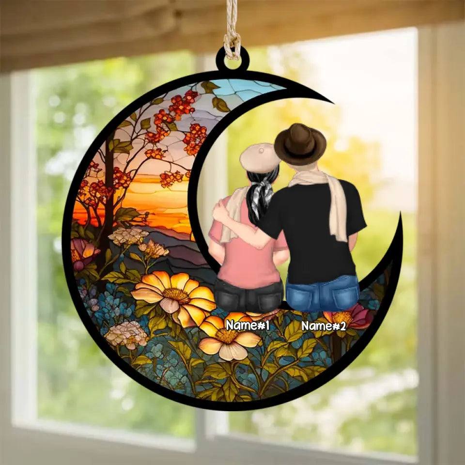 Personalized Christmas Couple Hugging Custom Suncatcher Ornament