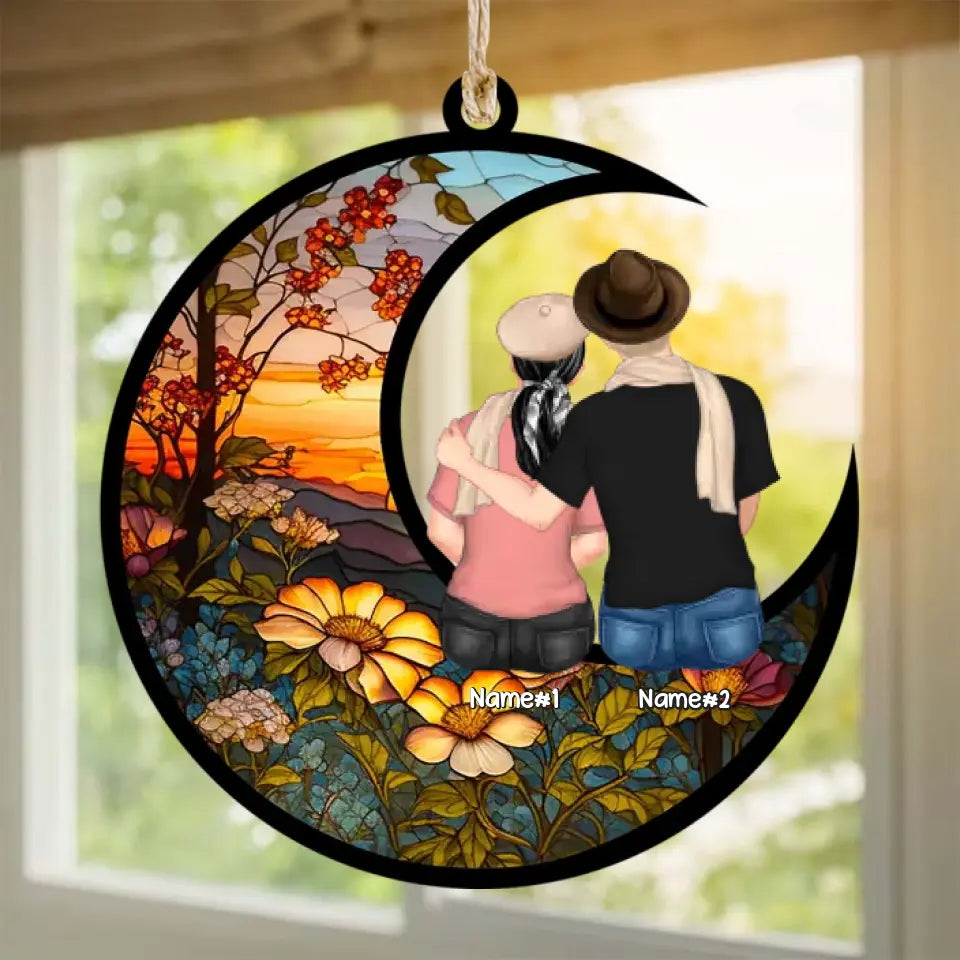 Personalized Christmas Couple Hugging Custom Suncatcher Ornament