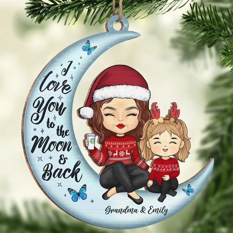 Love You To The Moon And Back - Family Personalized Custom Ornament - Wood Custom Shaped - Christmas Gift, Gift For Family Members