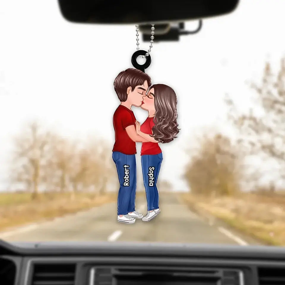 Doll Couple Kissing Car Hanging Ornament Personalized Acrylic Ornament Gift For Him Gift For Her