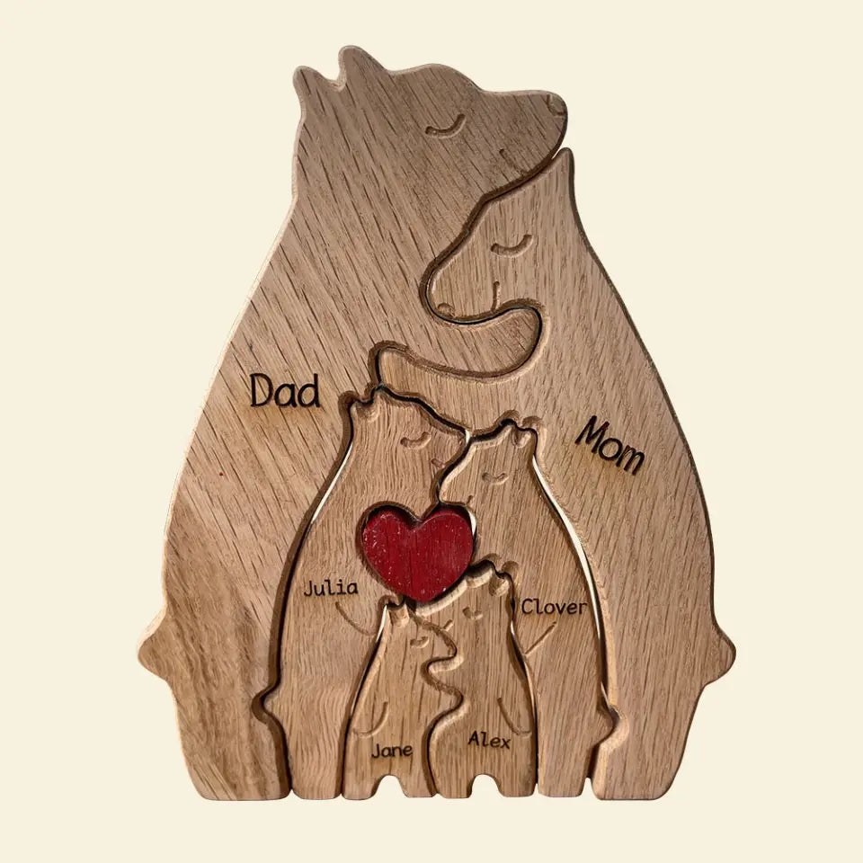 Wooden Bears Personalized Family Puzzle Decoration - Gift for Family, Christmas Gift