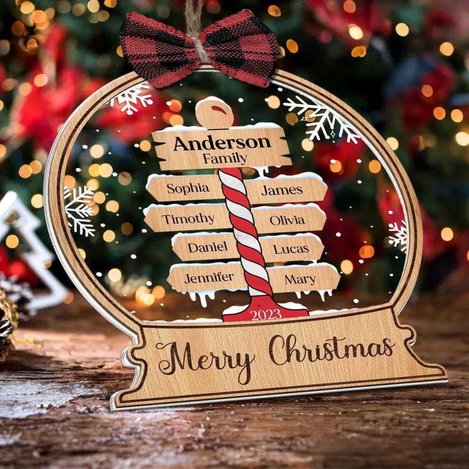 Merry Christmas - Personalized Wood And Acrylic Ornament With Bow - Christmas Ornament, Gift for Family