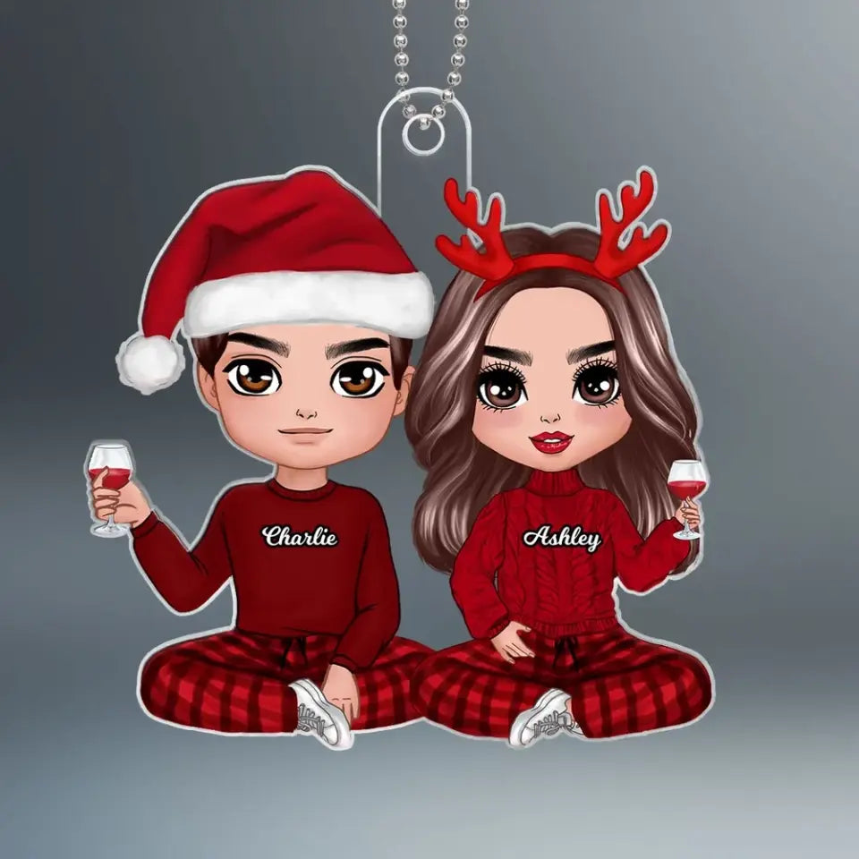 Doll Couple Sitting Christmas Gift For Him For Her Personalized Acrylic Ornament