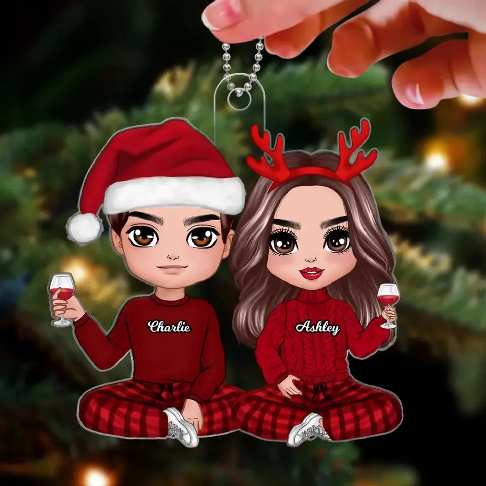 Doll Couple Sitting Christmas Gift For Him For Her Personalized Acrylic Ornament