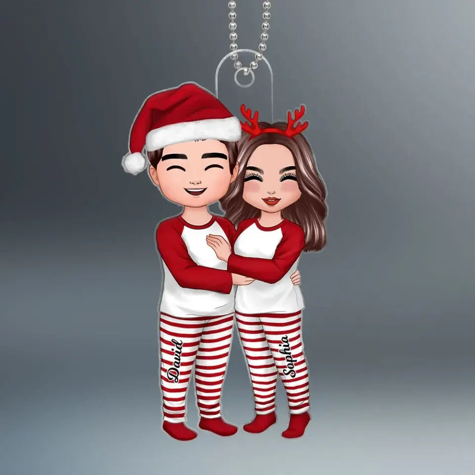 Christmas Doll Couple Standing Hugging Personalized Acrylic Ornament