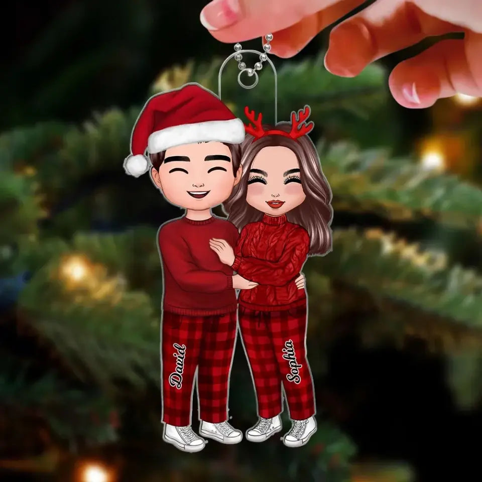 Christmas Doll Couple Standing Hugging Personalized Acrylic Ornament