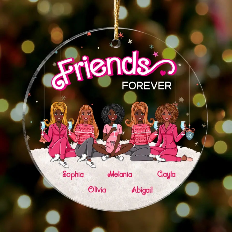 Pink Doll Friend - Besties Forever - Personalized Circle Acrylic Ornament