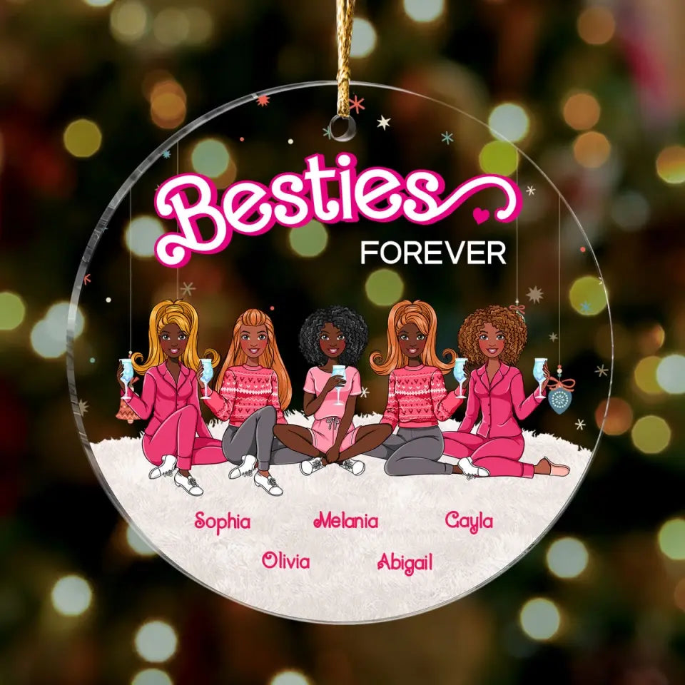 Pink Doll Friend - Besties Forever - Personalized Circle Acrylic Ornament