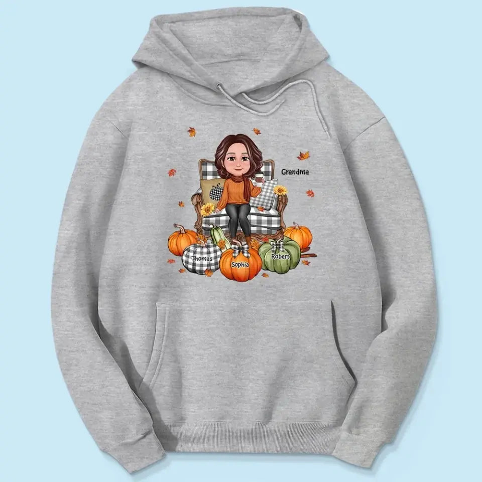 Grandma Sitting On Chair Pumpkins Personalized Shirt