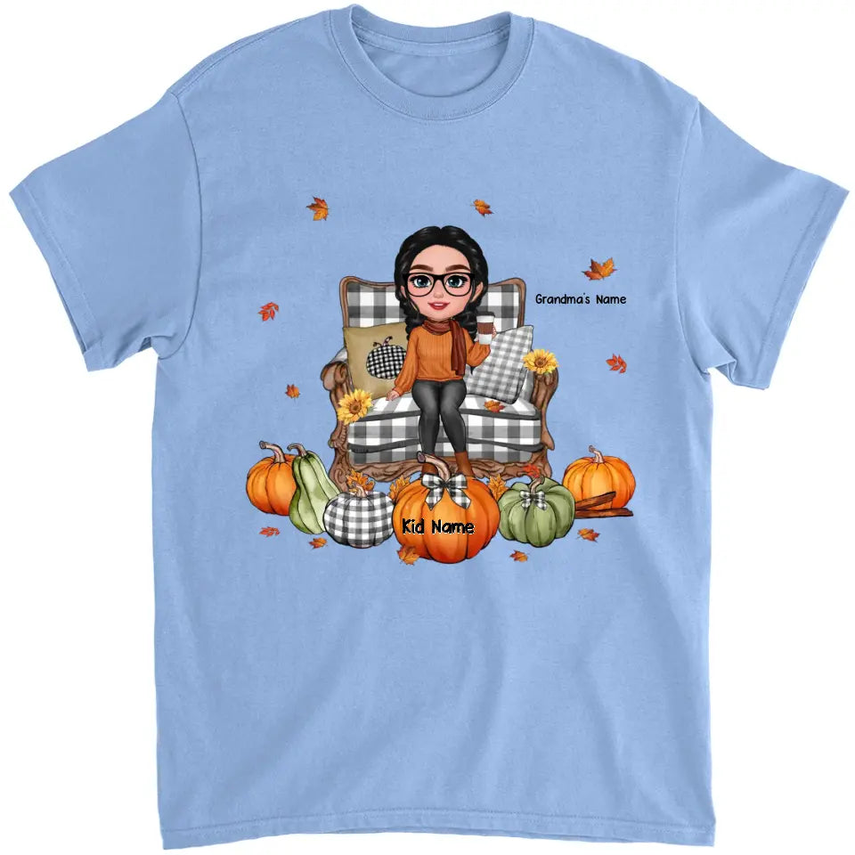 Grandma Sitting On Chair Pumpkins Personalized Shirt