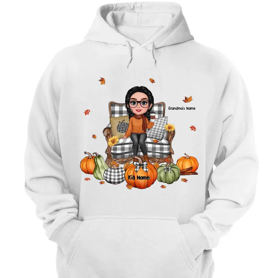 Grandma Sitting On Chair Pumpkins Personalized Shirt