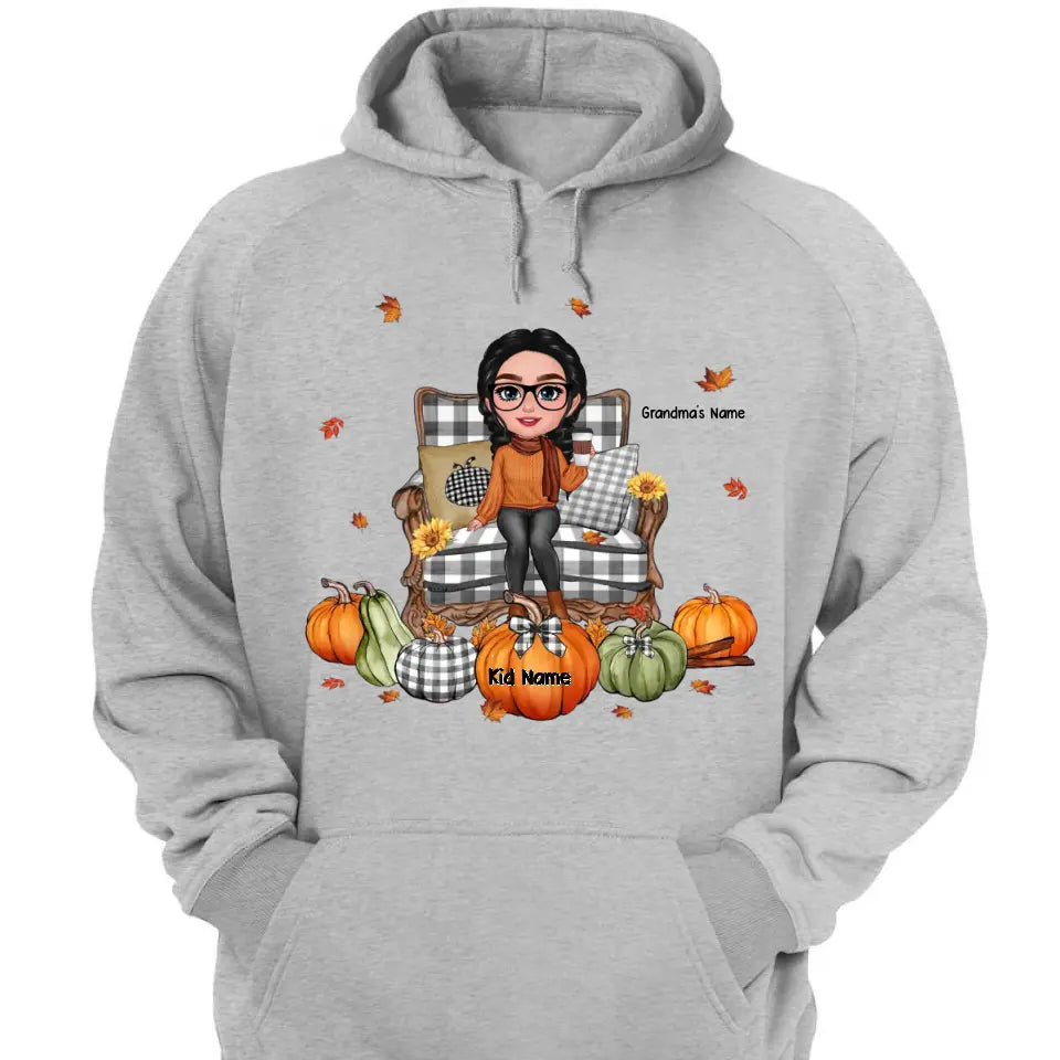 Grandma Sitting On Chair Pumpkins Personalized Shirt