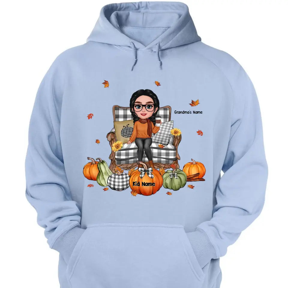 Grandma Sitting On Chair Pumpkins Personalized Shirt