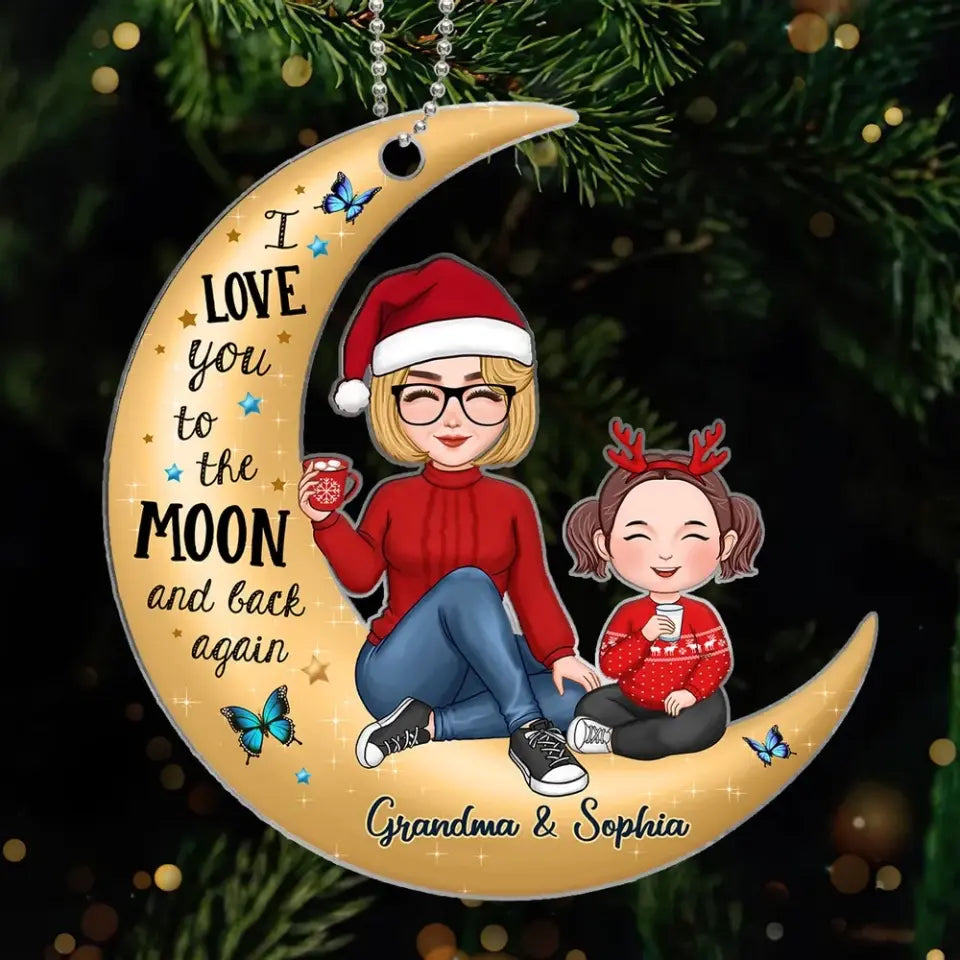 Cute Grandma & Grandkid On Moon Christmas Gift Personalized Acrylic Ornament