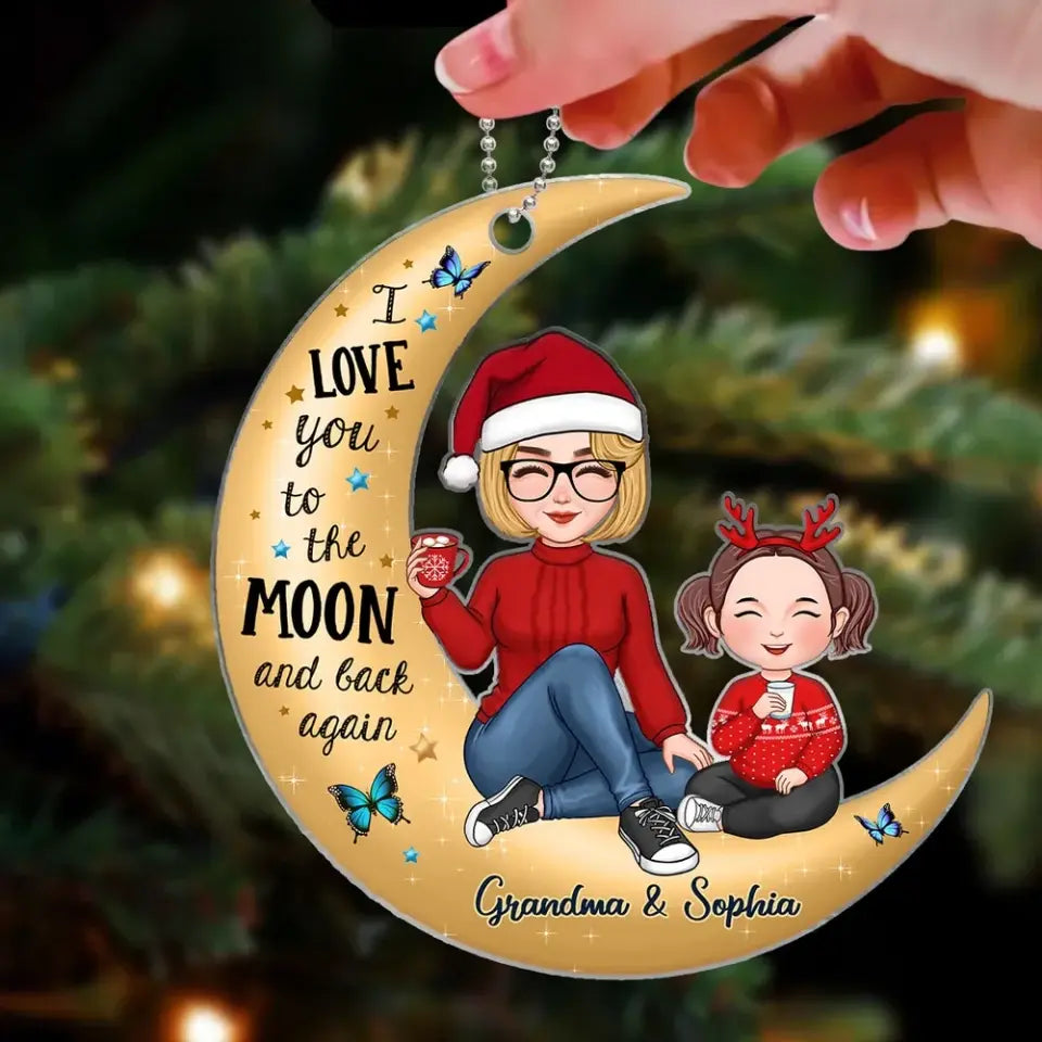 Cute Grandma & Grandkid On Moon Christmas Gift Personalized Acrylic Ornament