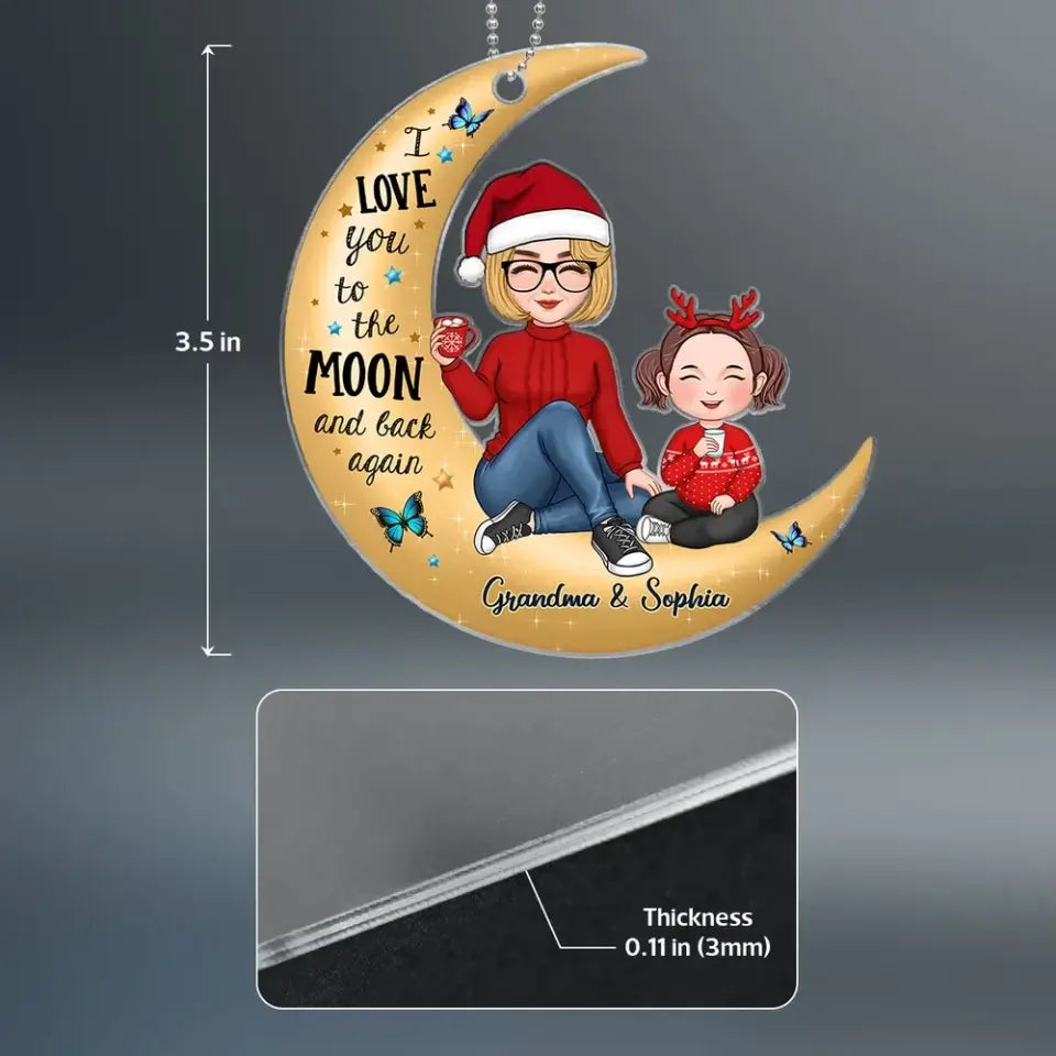 Cute Grandma & Grandkid On Moon Christmas Gift Personalized Acrylic Ornament