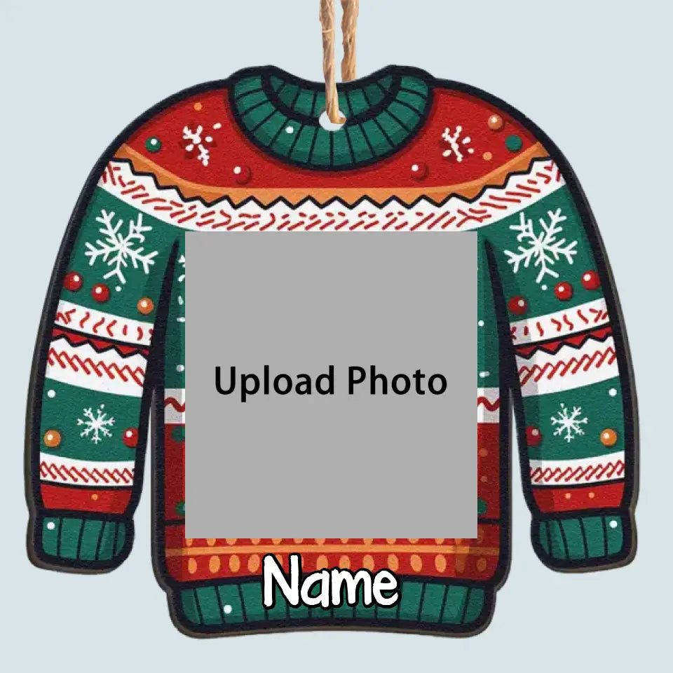 Funny Family Ugly Sweater - Personalized Wooden Photo Ornament