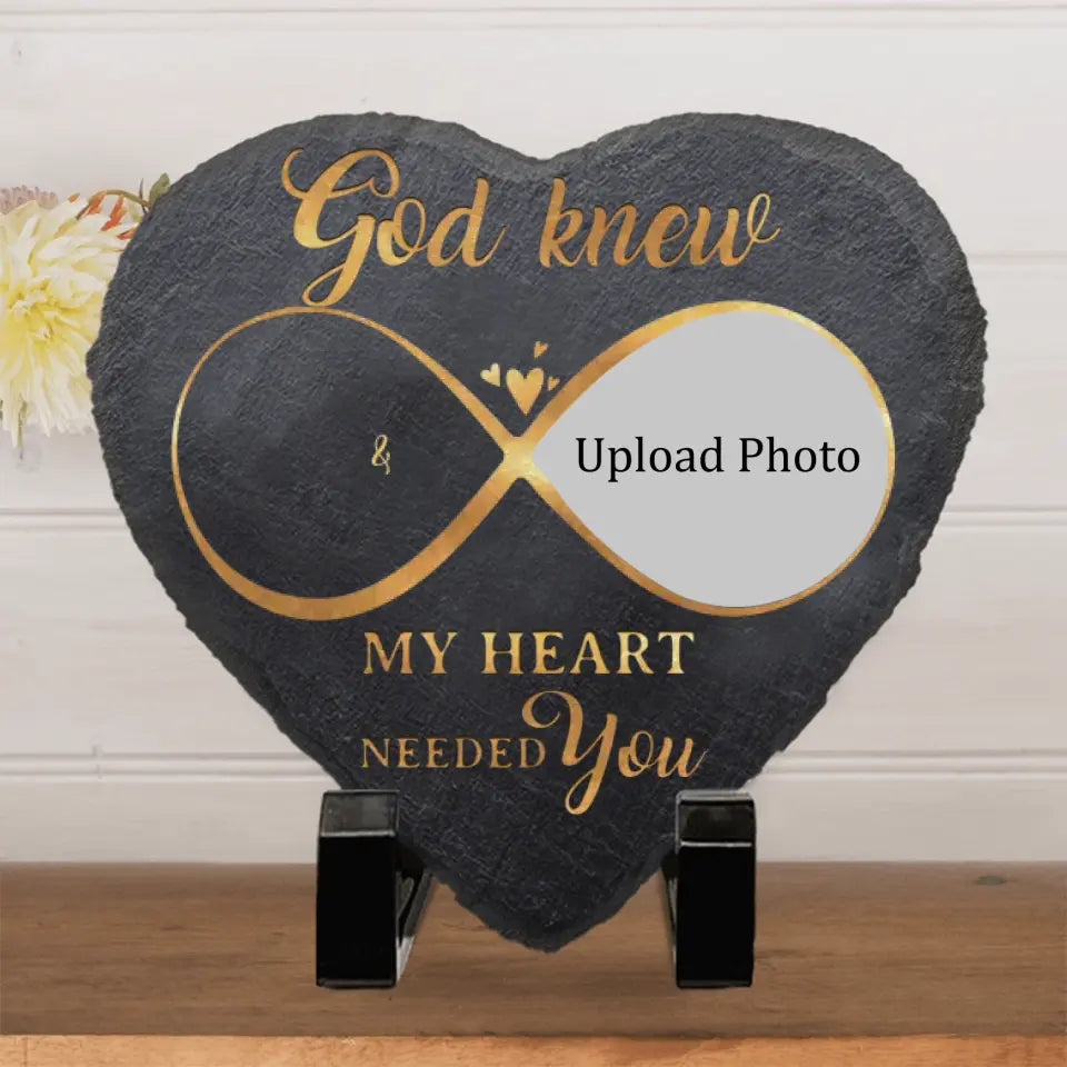 Custom Photo God Knew My Heart Needed You - Couple Personalized Custom Heart Shaped Stone With Stand - Gift For Husband Wife, Anniversary