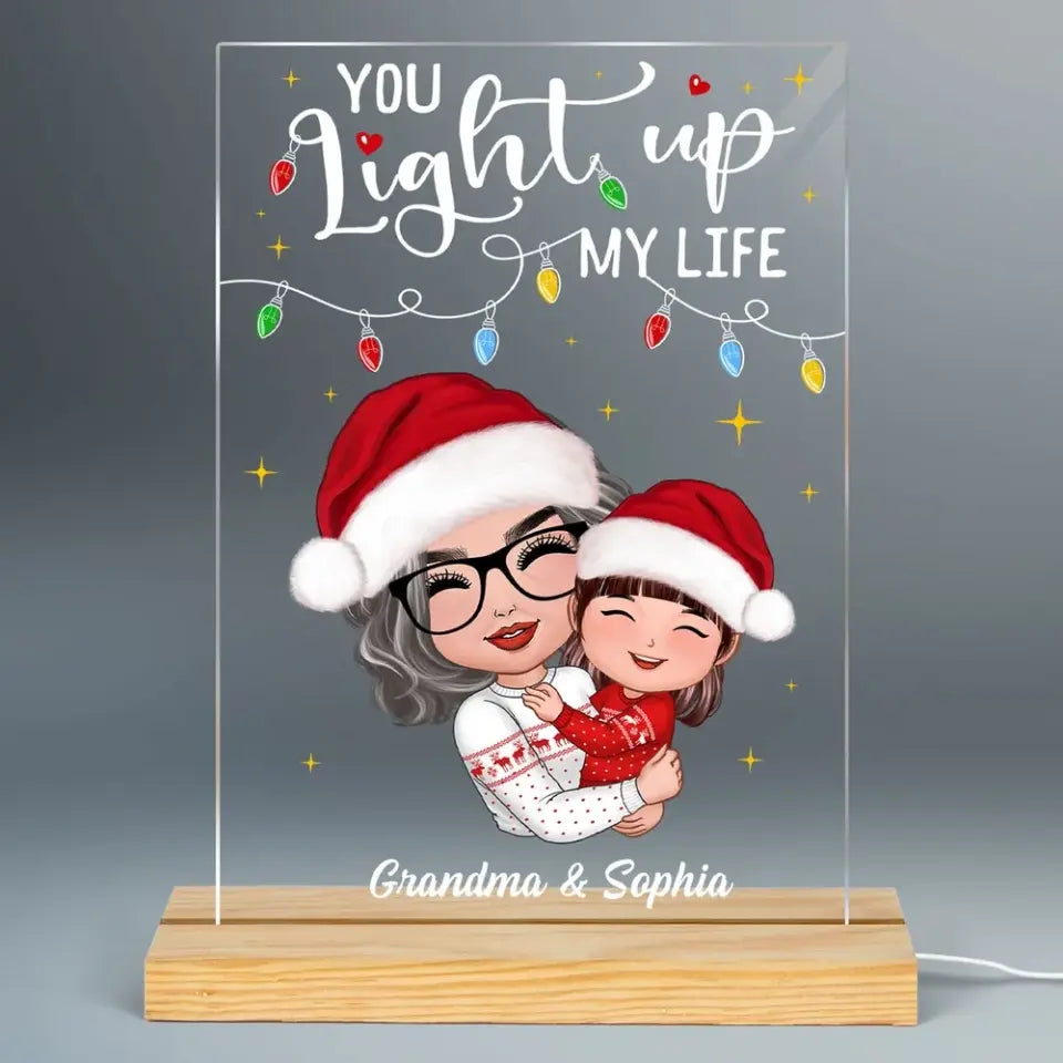 You Light Up My Life Gift For Granddaughter Grandson Personalized Rectangle Acrylic Plaque LED Night Light