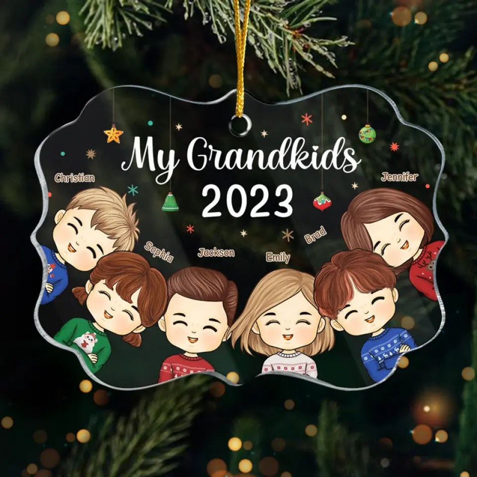 Grandkids Make My Heart Happy - Family Personalized Custom Ornament - Acrylic Benelux Shaped - Christmas Gift For Family Members