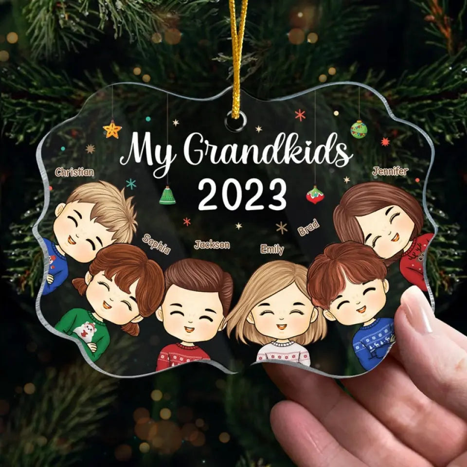 Grandkids Make My Heart Happy - Family Personalized Custom Ornament - Acrylic Benelux Shaped - Christmas Gift For Family Members