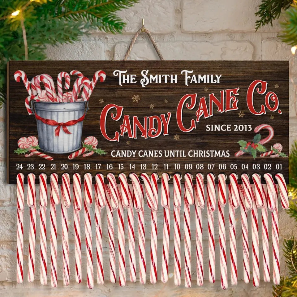 Candy Canes Until Christmas - Family Personalized Custom Candy Christmas Countdown Wooden Sign, Advent Calendar - Christmas Gift For Family Members