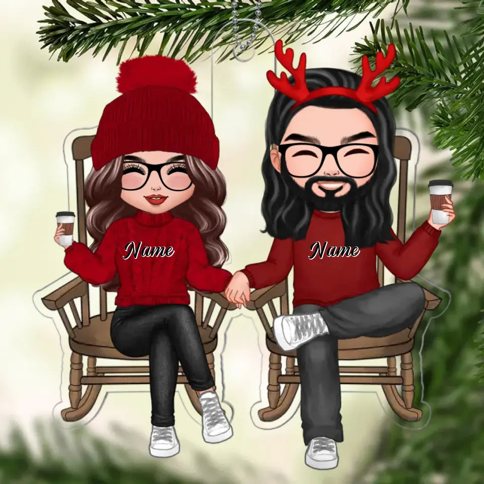 Doll Couple Sitting On Chair Christmas Gift For Him For Her Personalized Acrylic Ornament