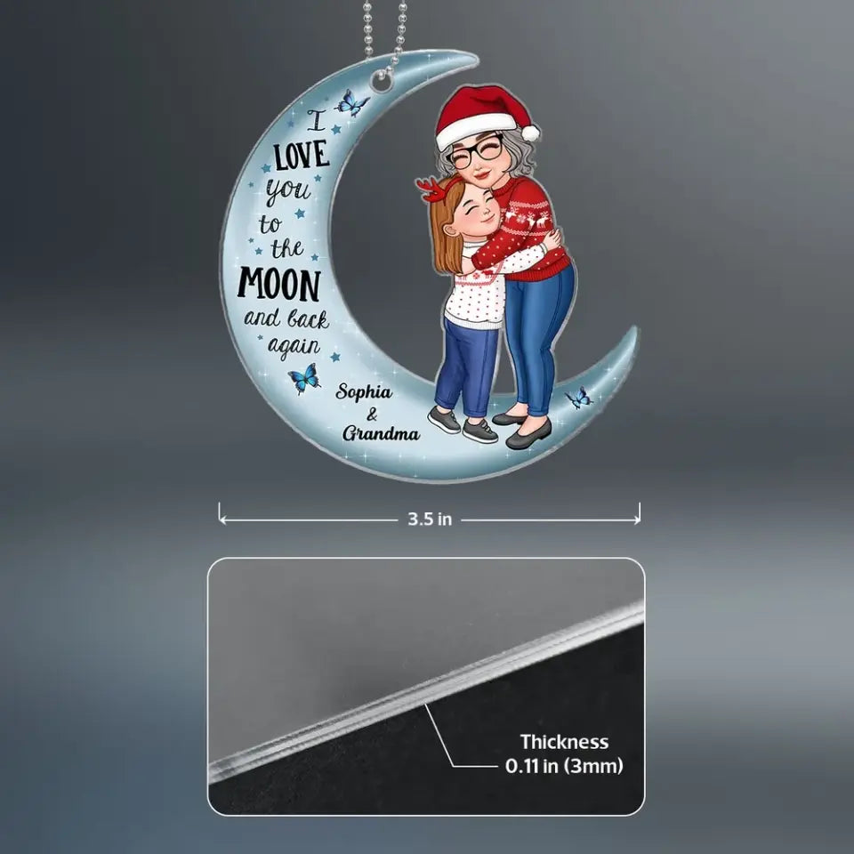 Grandma Grandkid Hugging Love To The Moon Christmas Gift For Grandson Granddaughter Personalized Acrylic Ornament