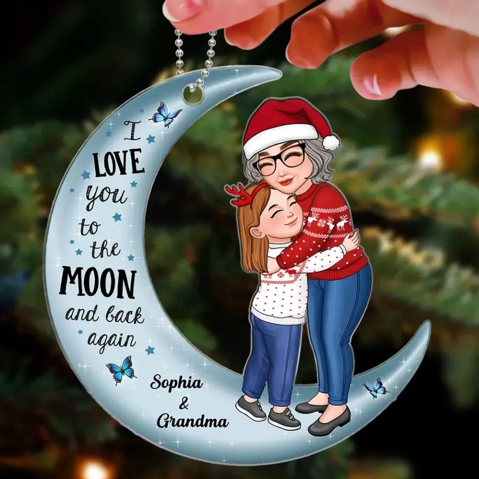 Grandma Grandkid Hugging Love To The Moon Christmas Gift For Grandson Granddaughter Personalized Acrylic Ornament