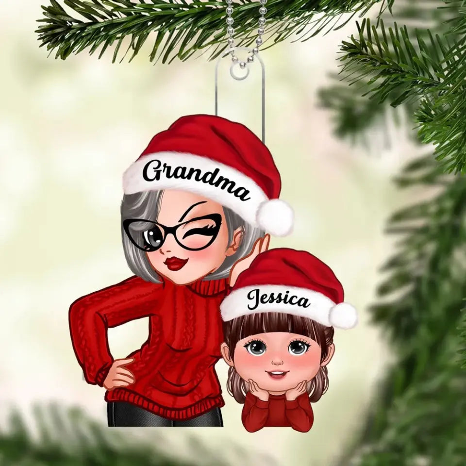 Grandma Grandkid Pretty Chin On Hands Personalized Acrylic Ornament