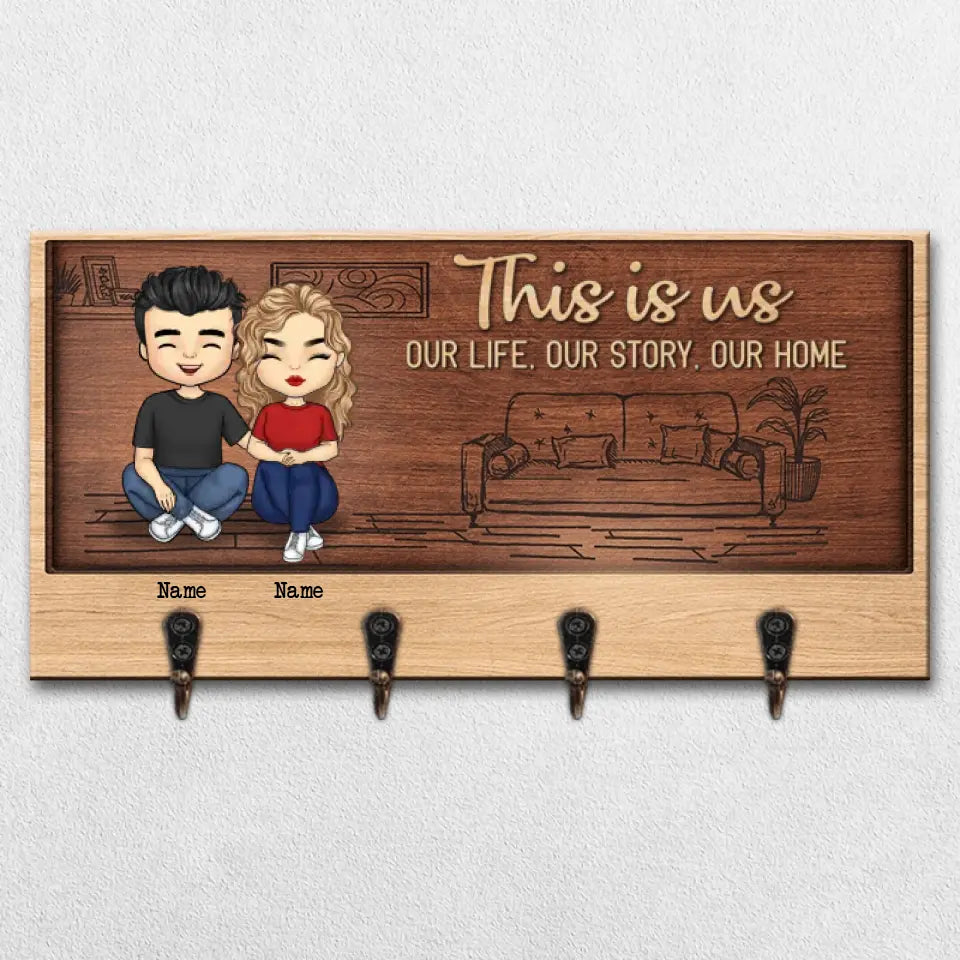 Our Life Our Story Our Home - Family Personalized Custom Key Hanger, Key Holder - Gift For Family Members, Pet Owners, Pet Lovers