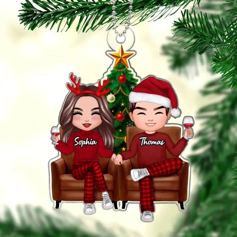 Doll Couple Sitting On Sofa Christmas Gift For Him For Her Personalized Acrylic Ornament