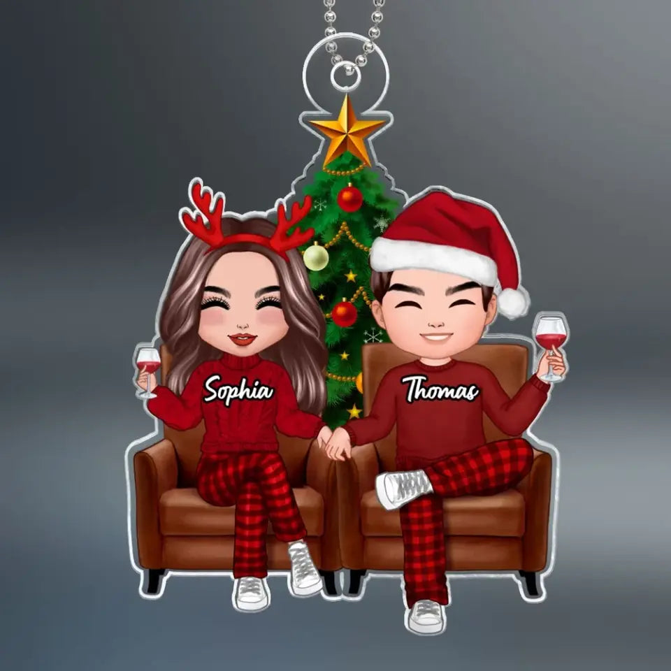 Doll Couple Sitting On Sofa Christmas Gift For Him For Her Personalized Acrylic Ornament