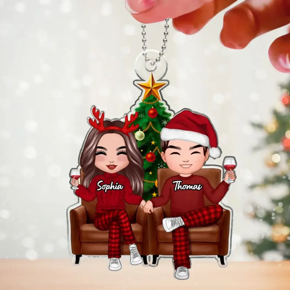 Doll Couple Sitting On Sofa Christmas Gift For Him For Her Personalized Acrylic Ornament