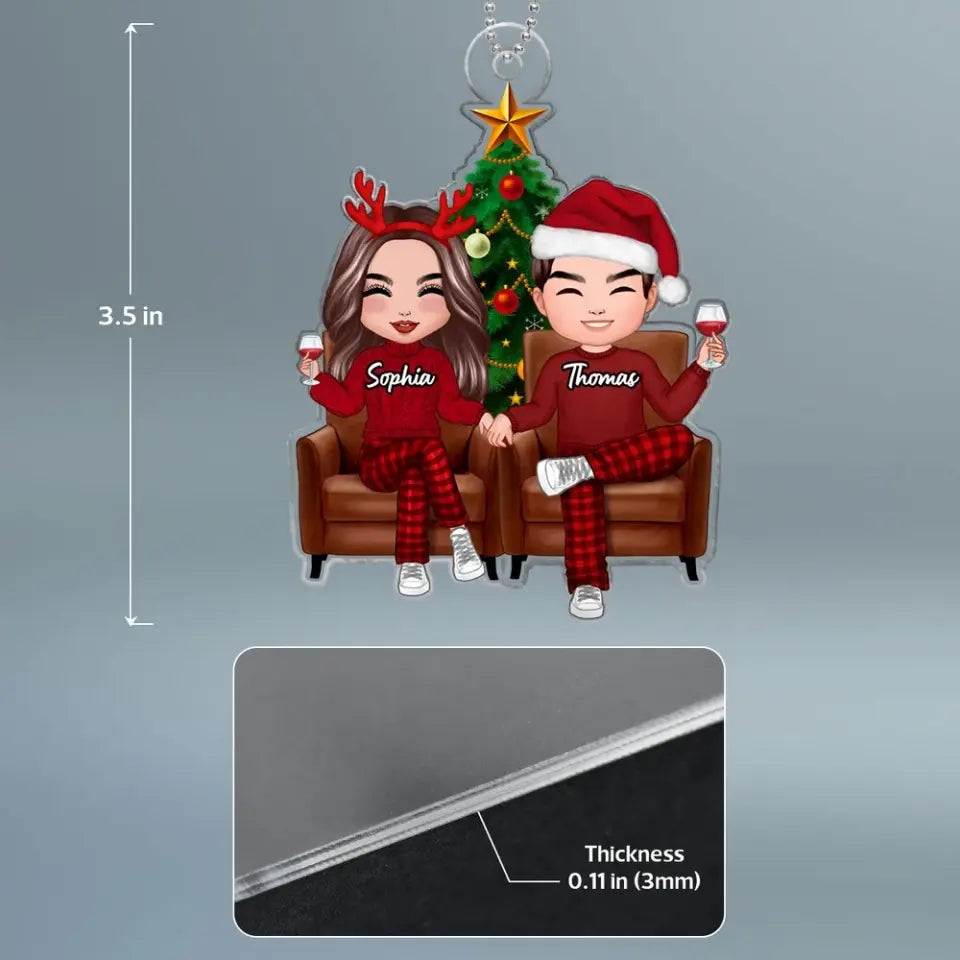 Doll Couple Sitting On Sofa Christmas Gift For Him For Her Personalized Acrylic Ornament