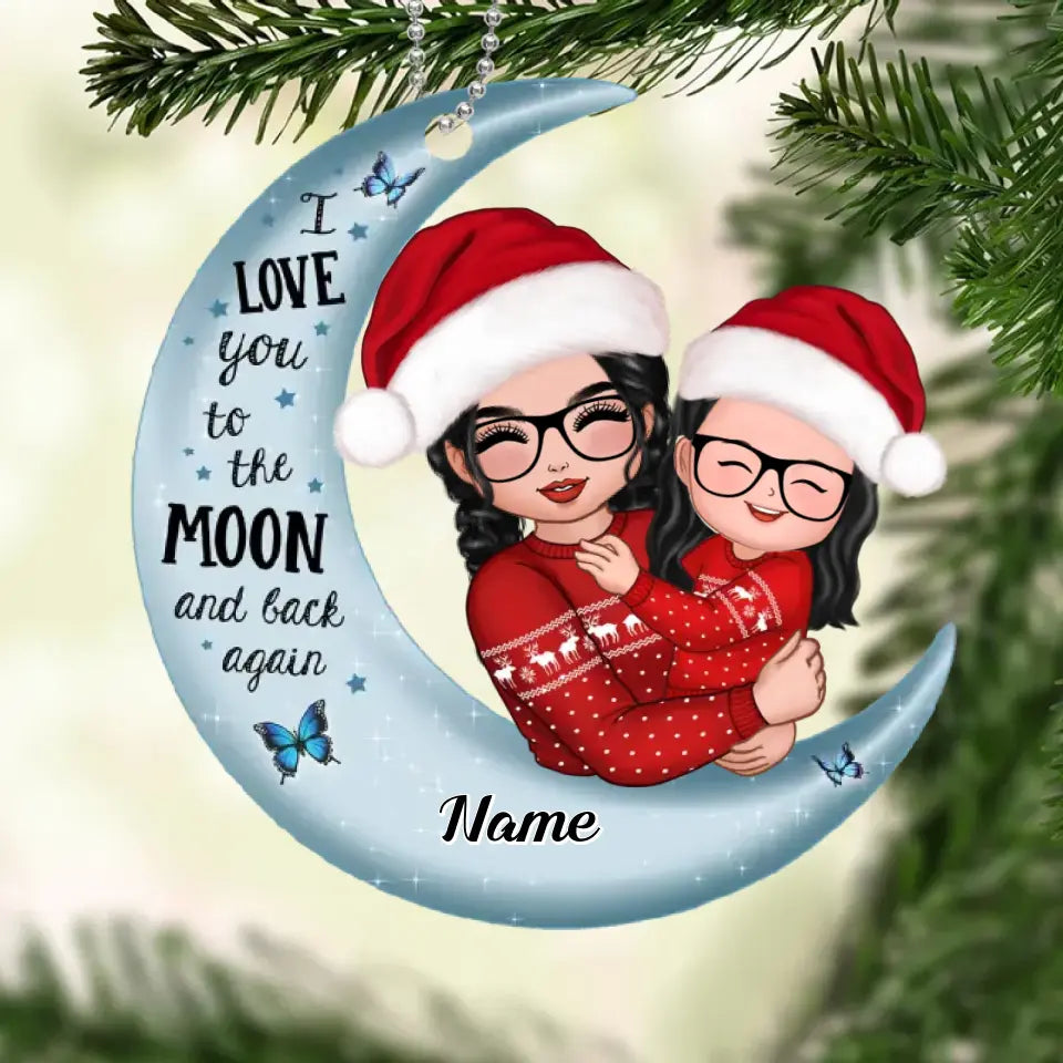 Christmas Doll Grandma & Kid Hugging On Moon Christmas Gift Personalized Acrylic Ornament