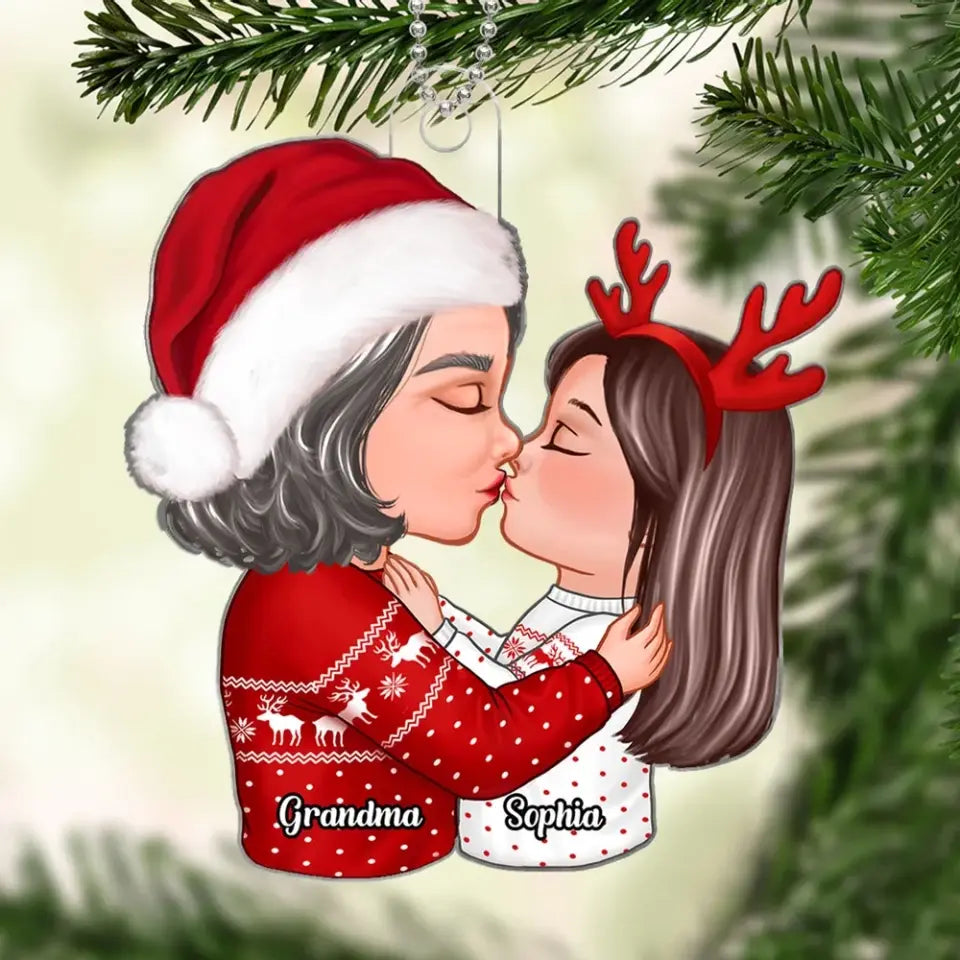 Doll Grandma Kissing Kid Christmas Gift For Granddaughter Grandson Personalized Acrylic Ornament