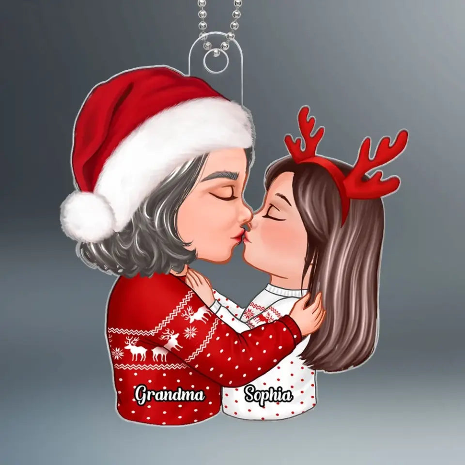 Doll Grandma Kissing Kid Christmas Gift For Granddaughter Grandson Personalized Acrylic Ornament